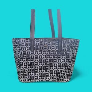 Tommy Hilfiger Navy and White Geometric Tote
